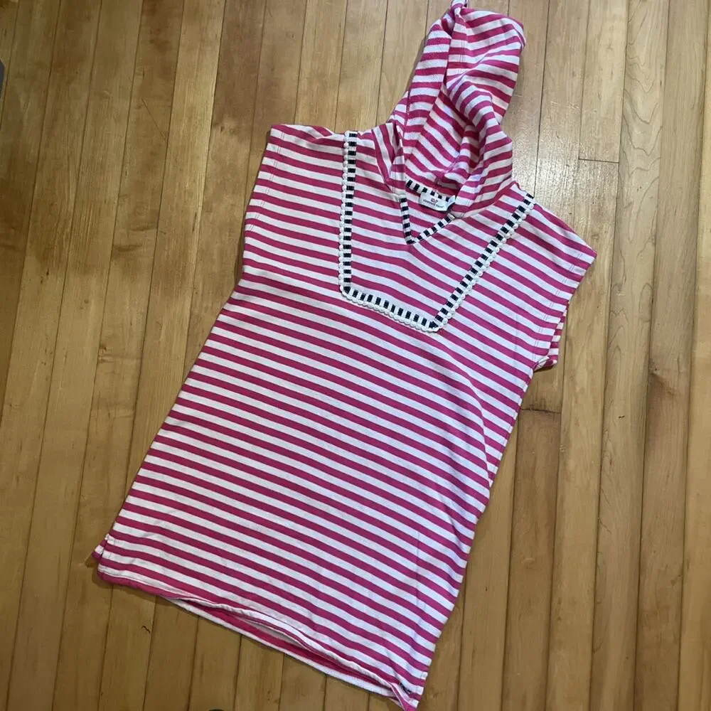 Vineyard Vines Pink And White Striped Hooded Coverup